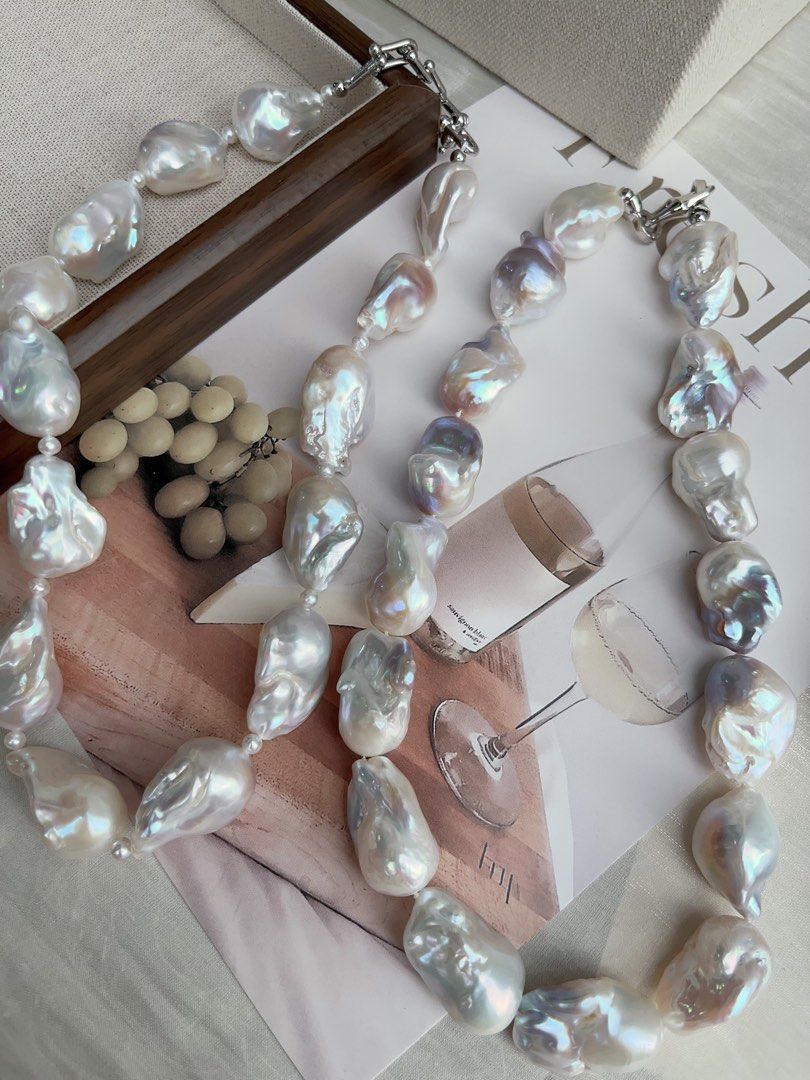#PN888 Freshwater Pearl Necklace | Big Fishtail Baroque | Blue Cold Lustre| Excellent Lustre | Natural Flaws| Pearls Made to be Remembered| For Grand Wedding | Luxurious Gift 🎁