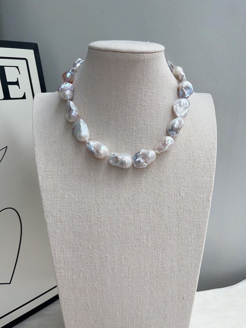 #PN888 Freshwater Pearl Necklace | Big Fishtail Baroque | Blue Cold Lustre| Excellent Lustre | Natural Flaws| Pearls Made to be Remembered| For Grand Wedding | Luxurious Gift 🎁