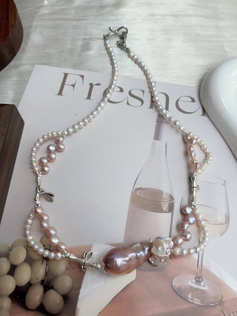 #PN890 [Floral Series] Freshwater Pearl Necklace | Baby Pearl Lace| Purple Fishtail Baroque| Lustrous| Dangling Dainty Charms| Dress to Entertain Yourself | Gift 🎁 Choice