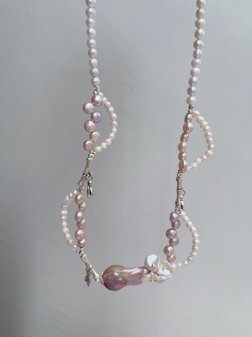 #PN890 [Floral Series] Freshwater Pearl Necklace | Baby Pearl Lace| Purple Fishtail Baroque| Lustrous| Dangling Dainty Charms| Dress to Entertain Yourself | Gift 🎁 Choice