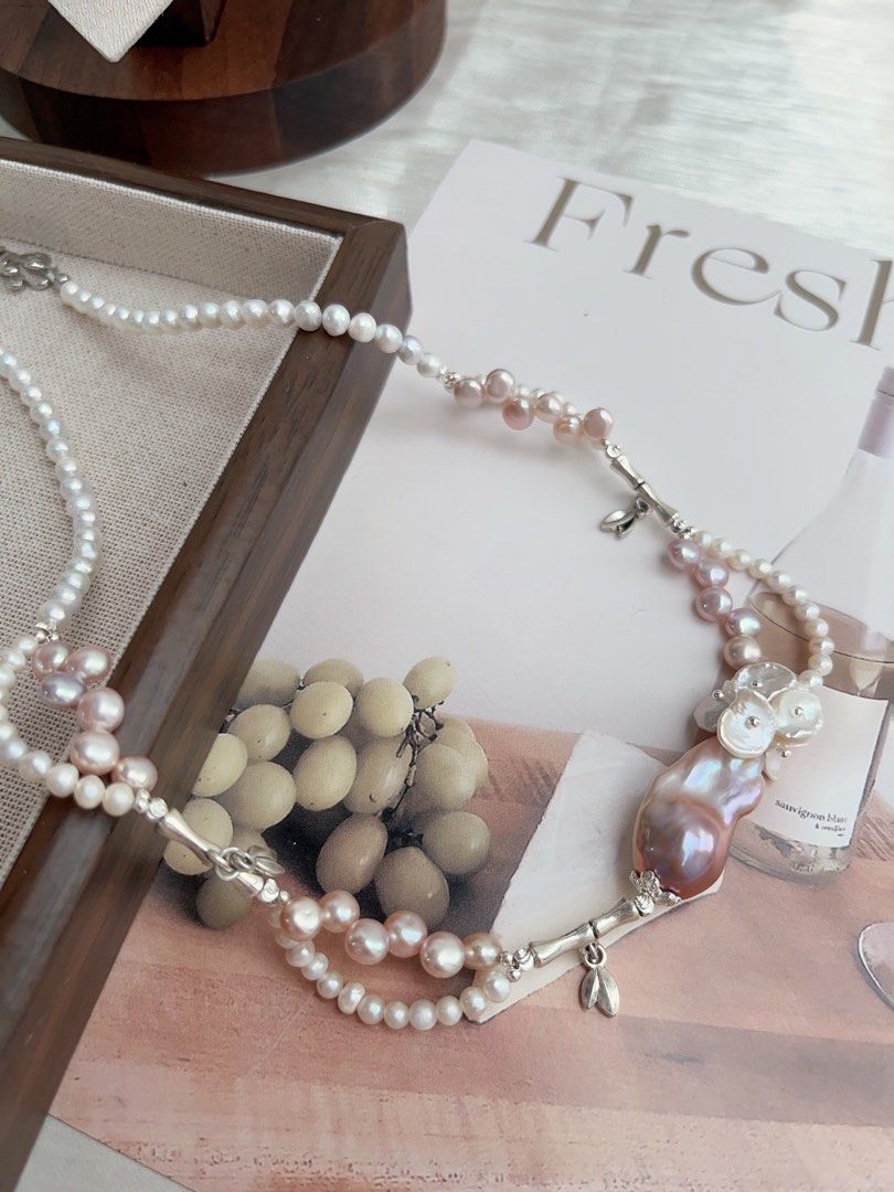 #PN890 [Floral Series] Freshwater Pearl Necklace | Baby Pearl Lace| Purple Fishtail Baroque| Lustrous| Dangling Dainty Charms| Dress to Entertain Yourself | Gift 🎁 Choice