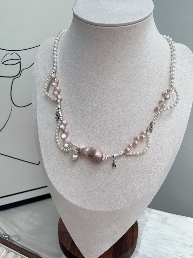 #PN890 [Floral Series] Freshwater Pearl Necklace | Baby Pearl Lace| Purple Fishtail Baroque| Lustrous| Dangling Dainty Charms| Dress to Entertain Yourself | Gift 🎁 Choice