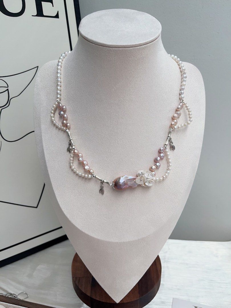#PN890 [Floral Series] Freshwater Pearl Necklace | Baby Pearl Lace| Purple Fishtail Baroque| Lustrous| Dangling Dainty Charms| Dress to Entertain Yourself | Gift 🎁 Choice