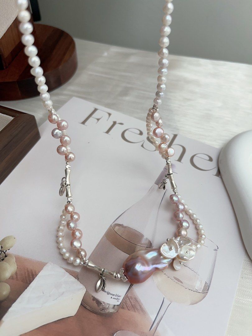 #PN890 [Floral Series] Freshwater Pearl Necklace | Baby Pearl Lace| Purple Fishtail Baroque| Lustrous| Dangling Dainty Charms| Dress to Entertain Yourself | Gift 🎁 Choice