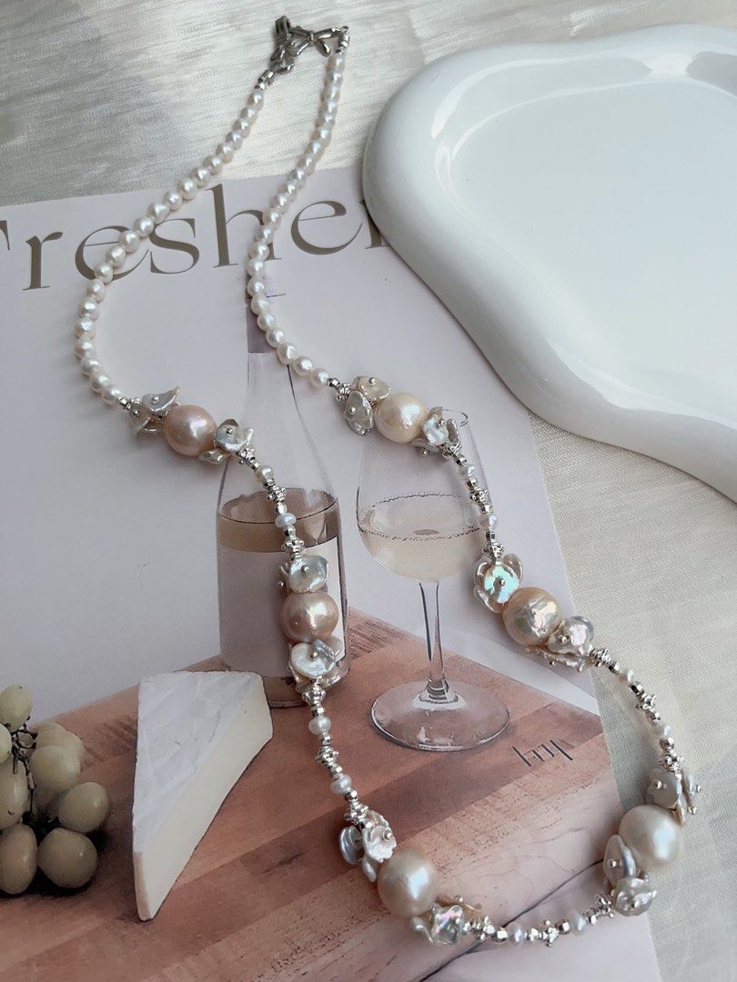 #PN893 [Floral Series] Freshwater Pearl Necklace | 52cm Long| Pretty Beige Shade| Petals| Style Effortlessly Every Day| Gift 🎁 Choice