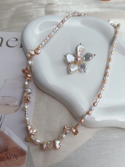 #PN894 Freshwater Pearl Necklace | Champagne Petals| White Flower Pendant | Removable | Lustrous | Iconic Design| The Pearl Piece You Need Now| Holiday Gifts 🎁