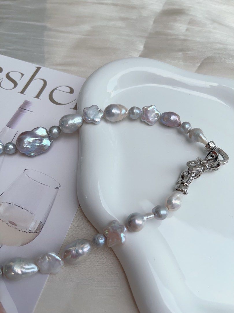 #PN899 Freshwater Pearl Necklace | Purple Blue Lustre | Fishtail Baroque Pearl | Madama Pearl| Star Baroque | Salty & Sweetie| Natural Flaws| Cool OL Style