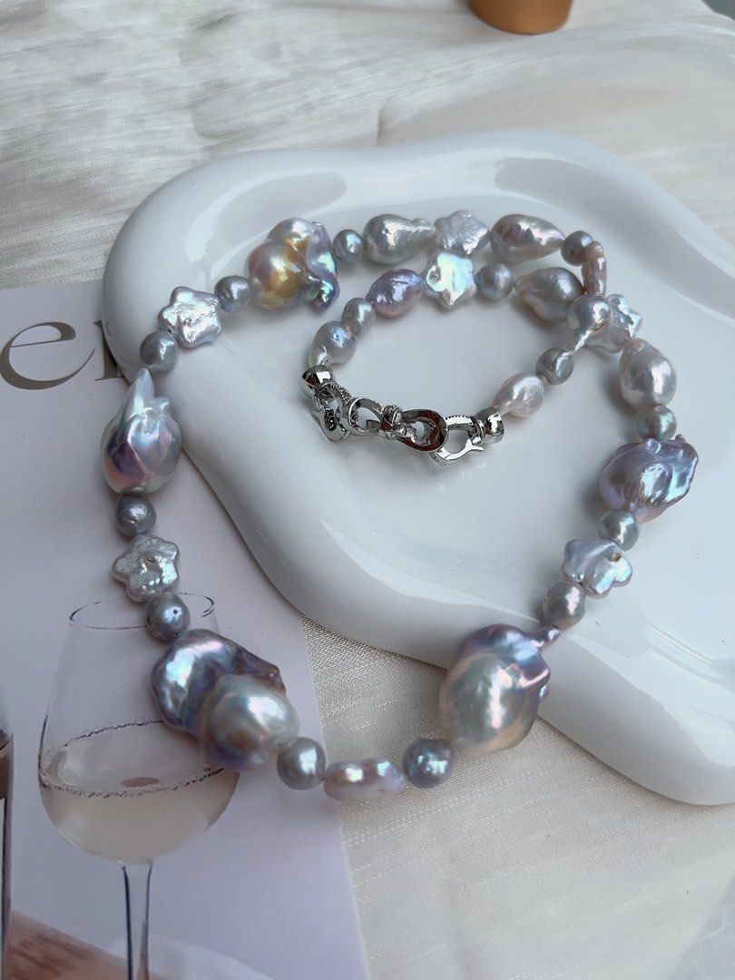#PN899 Freshwater Pearl Necklace | Purple Blue Lustre | Fishtail Baroque Pearl | Madama Pearl| Star Baroque | Salty & Sweetie| Natural Flaws| Cool OL Style