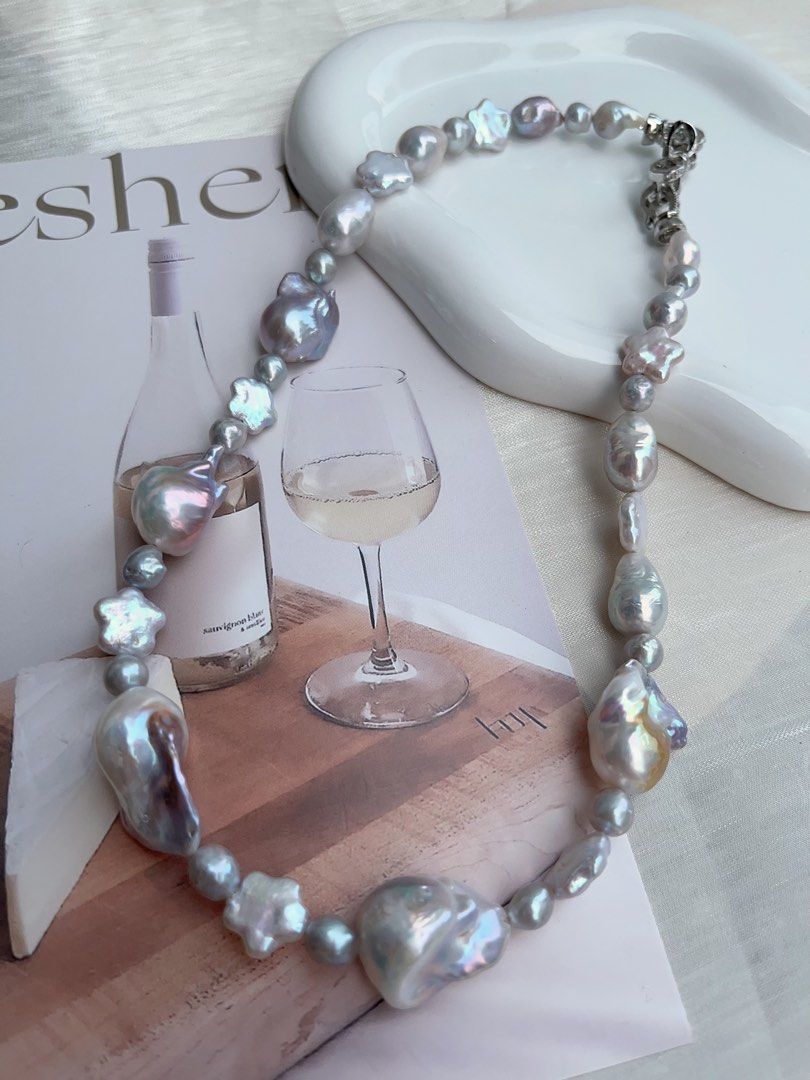 #PN899 Freshwater Pearl Necklace | Purple Blue Lustre | Fishtail Baroque Pearl | Madama Pearl| Star Baroque | Salty & Sweetie| Natural Flaws| Cool OL Style