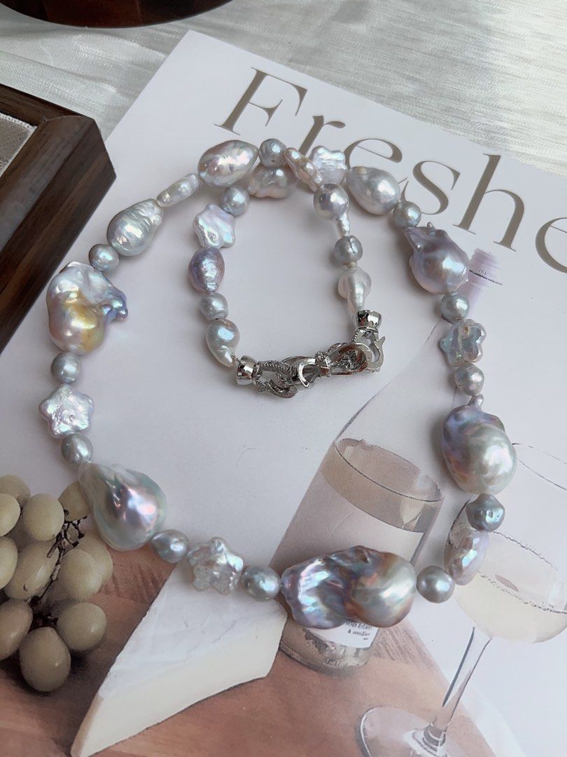 #PN899 Freshwater Pearl Necklace | Purple Blue Lustre | Fishtail Baroque Pearl | Madama Pearl| Star Baroque | Salty & Sweetie| Natural Flaws| Cool OL Style