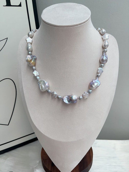 #PN899 Freshwater Pearl Necklace | Purple Blue Lustre | Fishtail Baroque Pearl | Madama Pearl| Star Baroque | Salty & Sweetie| Natural Flaws| Cool OL Style