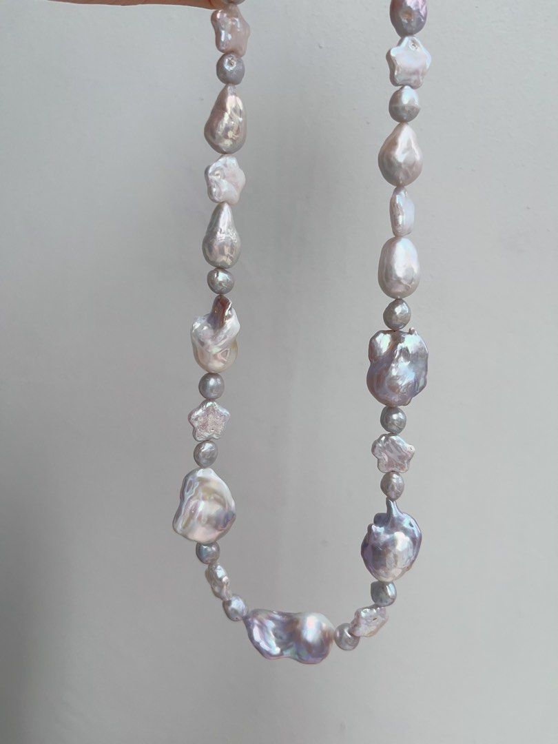 #PN899 Freshwater Pearl Necklace | Purple Blue Lustre | Fishtail Baroque Pearl | Madama Pearl| Star Baroque | Salty & Sweetie| Natural Flaws| Cool OL Style