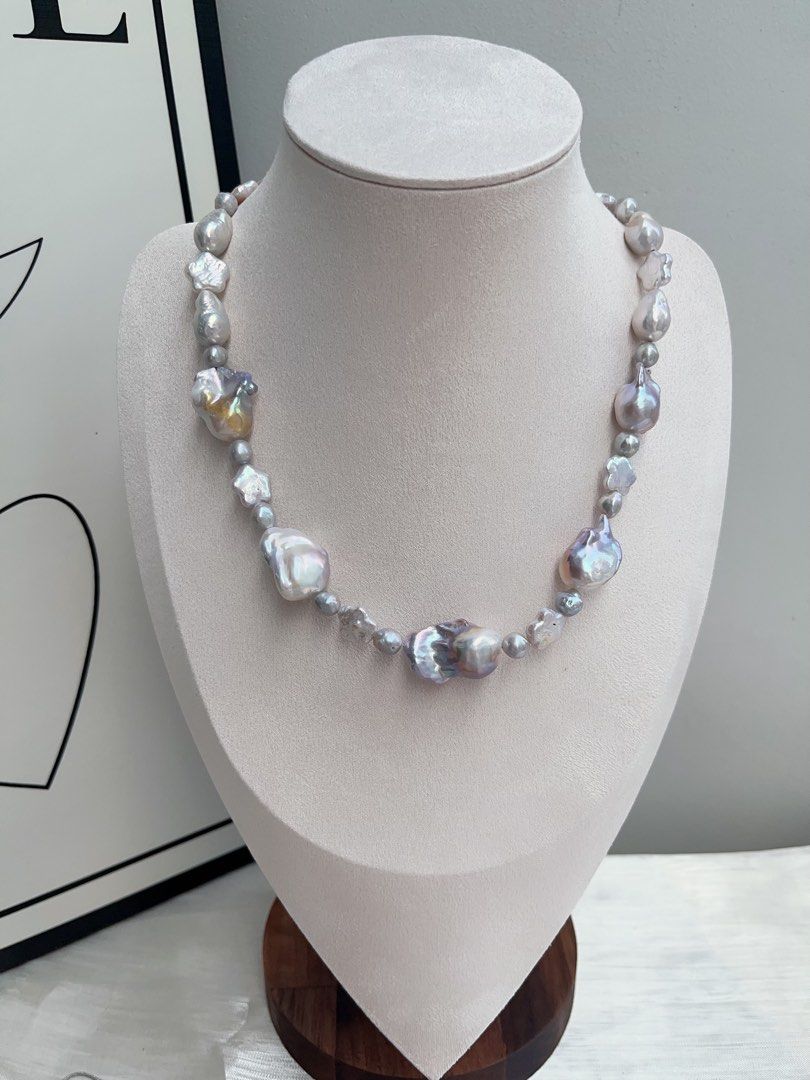 #PN899 Freshwater Pearl Necklace | Purple Blue Lustre | Fishtail Baroque Pearl | Madama Pearl| Star Baroque | Salty & Sweetie| Natural Flaws| Cool OL Style