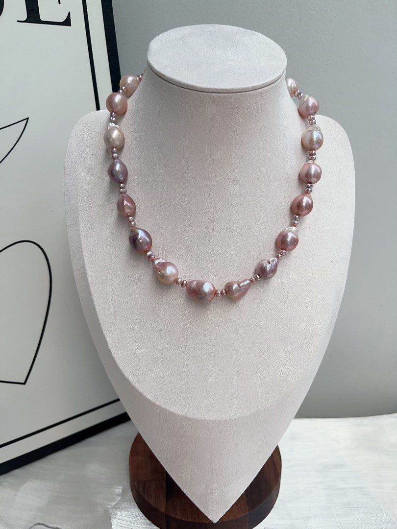 #PN900 Freshwater Pearl Necklace | Irregular Baroque Pearl | Small Sized Baroque | Metallic Purple Lustre| Gradient Shade| Star Sky Design| Natural Flaws| Classic & Vintage