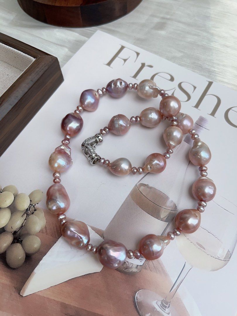 #PN900 Freshwater Pearl Necklace | Irregular Baroque Pearl | Small Sized Baroque | Metallic Purple Lustre| Gradient Shade| Star Sky Design| Natural Flaws| Classic & Vintage