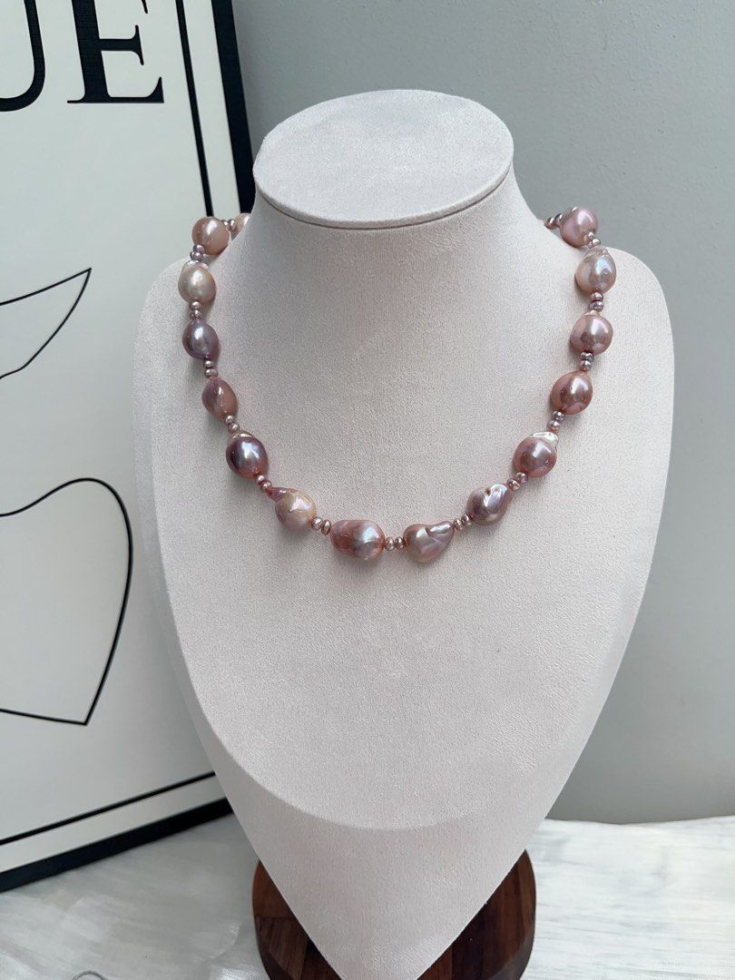 #PN900 Freshwater Pearl Necklace | Irregular Baroque Pearl | Small Sized Baroque | Metallic Purple Lustre| Gradient Shade| Star Sky Design| Natural Flaws| Classic & Vintage