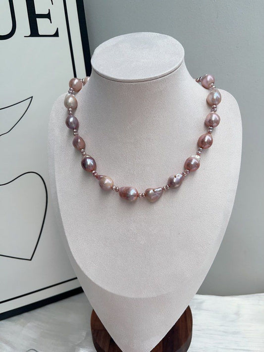 #PN900 Freshwater Pearl Necklace | Irregular Baroque Pearl | Small Sized Baroque | Metallic Purple Lustre| Gradient Shade| Star Sky Design| Natural Flaws| Classic & Vintage