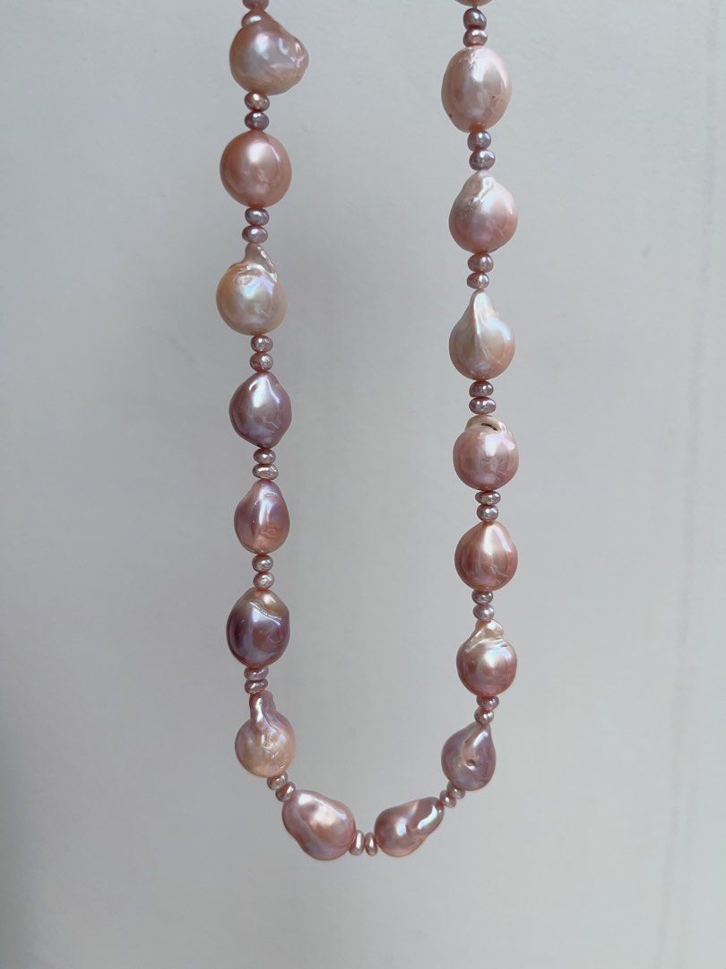 #PN900 Freshwater Pearl Necklace | Irregular Baroque Pearl | Small Sized Baroque | Metallic Purple Lustre| Gradient Shade| Star Sky Design| Natural Flaws| Classic & Vintage