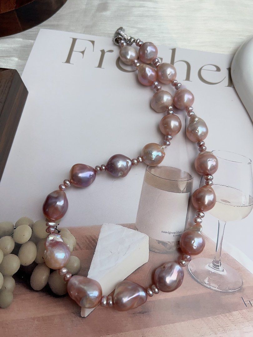 #PN900 Freshwater Pearl Necklace | Irregular Baroque Pearl | Small Sized Baroque | Metallic Purple Lustre| Gradient Shade| Star Sky Design| Natural Flaws| Classic & Vintage
