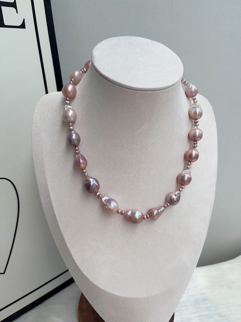 #PN900 Freshwater Pearl Necklace | Irregular Baroque Pearl | Small Sized Baroque | Metallic Purple Lustre| Gradient Shade| Star Sky Design| Natural Flaws| Classic & Vintage