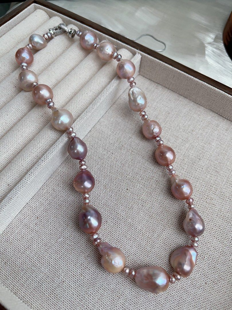 #PN900 Freshwater Pearl Necklace | Irregular Baroque Pearl | Small Sized Baroque | Metallic Purple Lustre| Gradient Shade| Star Sky Design| Natural Flaws| Classic & Vintage
