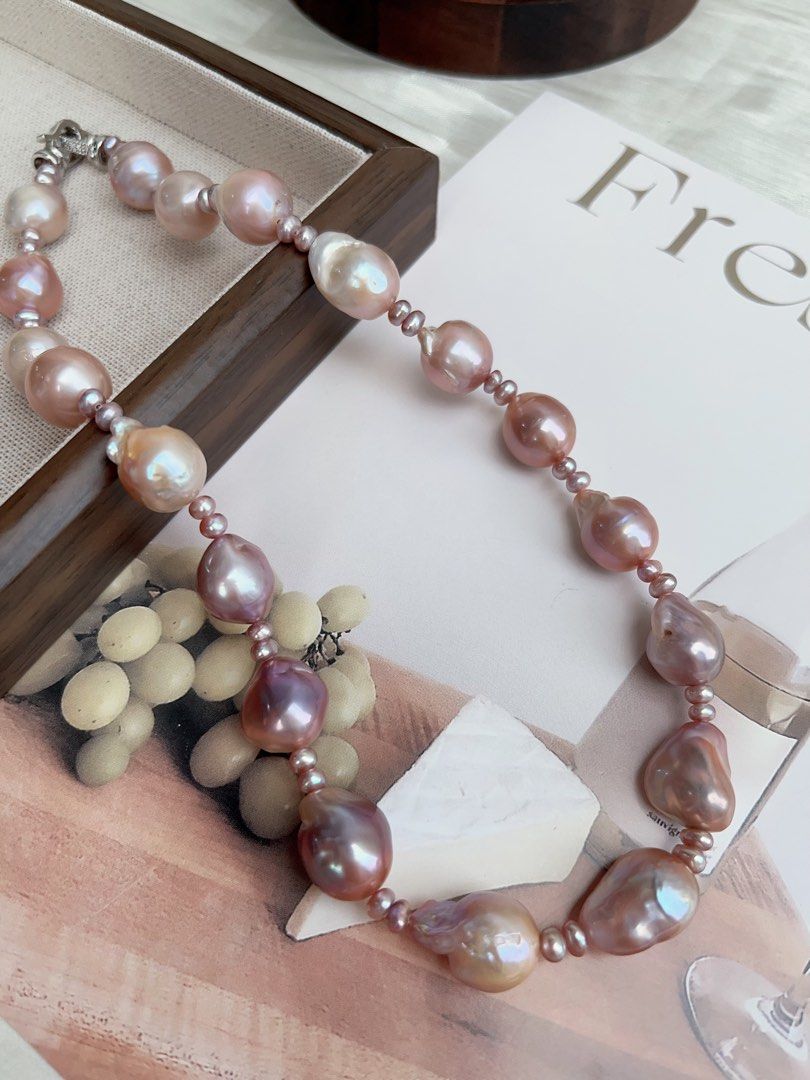#PN900 Freshwater Pearl Necklace | Irregular Baroque Pearl | Small Sized Baroque | Metallic Purple Lustre| Gradient Shade| Star Sky Design| Natural Flaws| Classic & Vintage