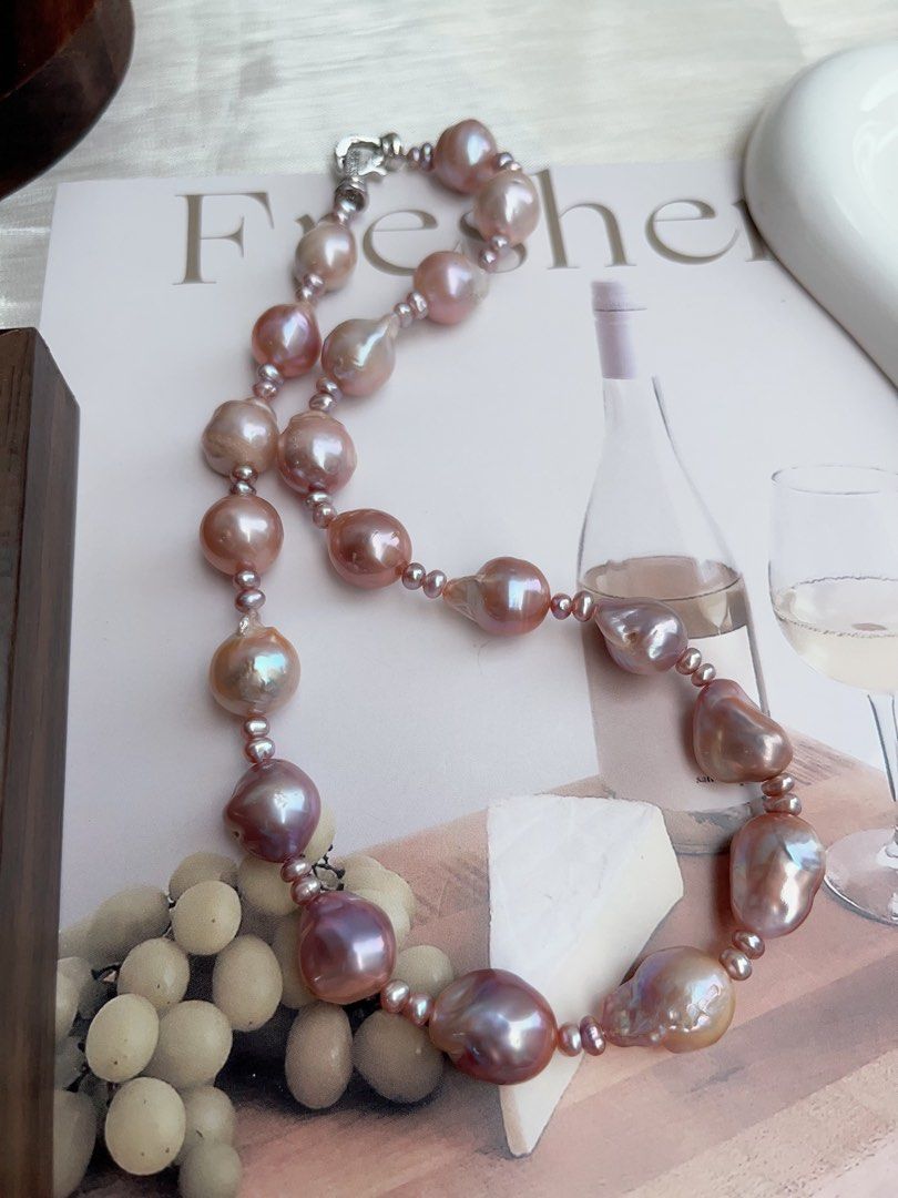 #PN900 Freshwater Pearl Necklace | Irregular Baroque Pearl | Small Sized Baroque | Metallic Purple Lustre| Gradient Shade| Star Sky Design| Natural Flaws| Classic & Vintage