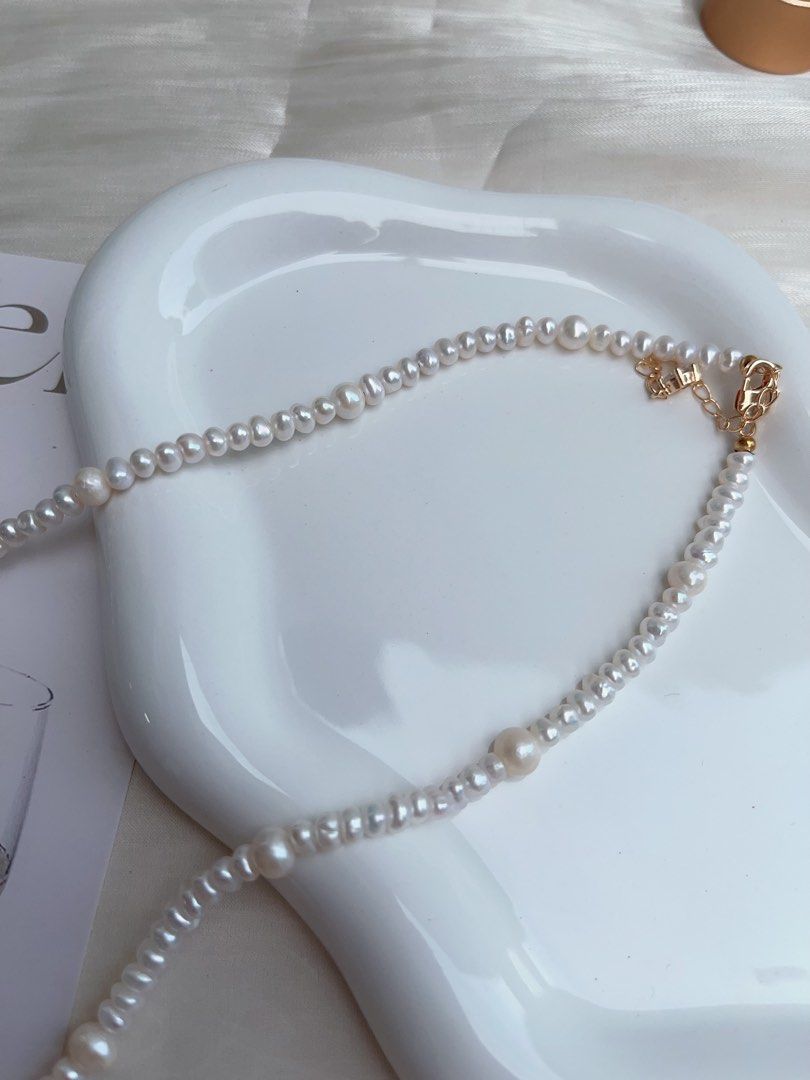 #PN901 Freshwater Pearl Necklace | Solver-blue Petal Flower| Lustrous | Dangling Baroque Petals| Wearing Flower 🌺 | Perfect for Wedding, Birthday Gift 🎁