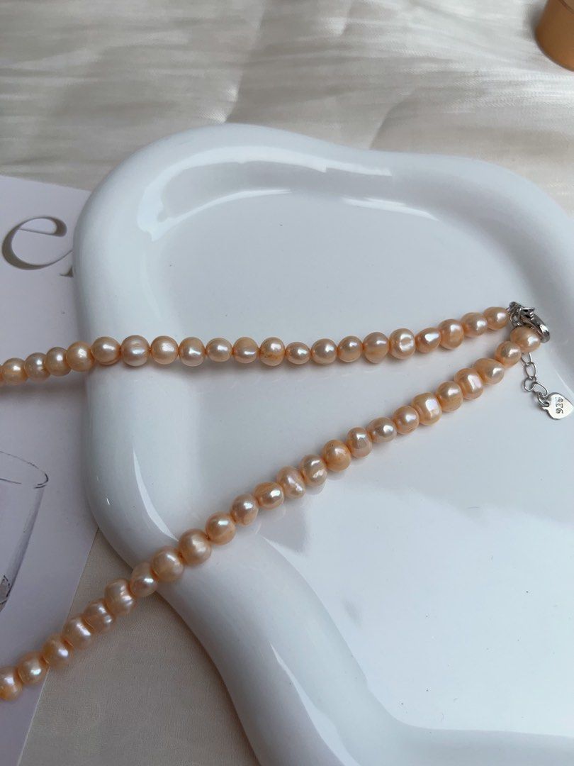 #PN902 Freshwater Pearl Necklace | Deep Champagne Orange 🍊 Colour Lustrous Lute Shape Baroque | Flower Design| 10*25mm Big Lute| Natural Flaws| Energy Station