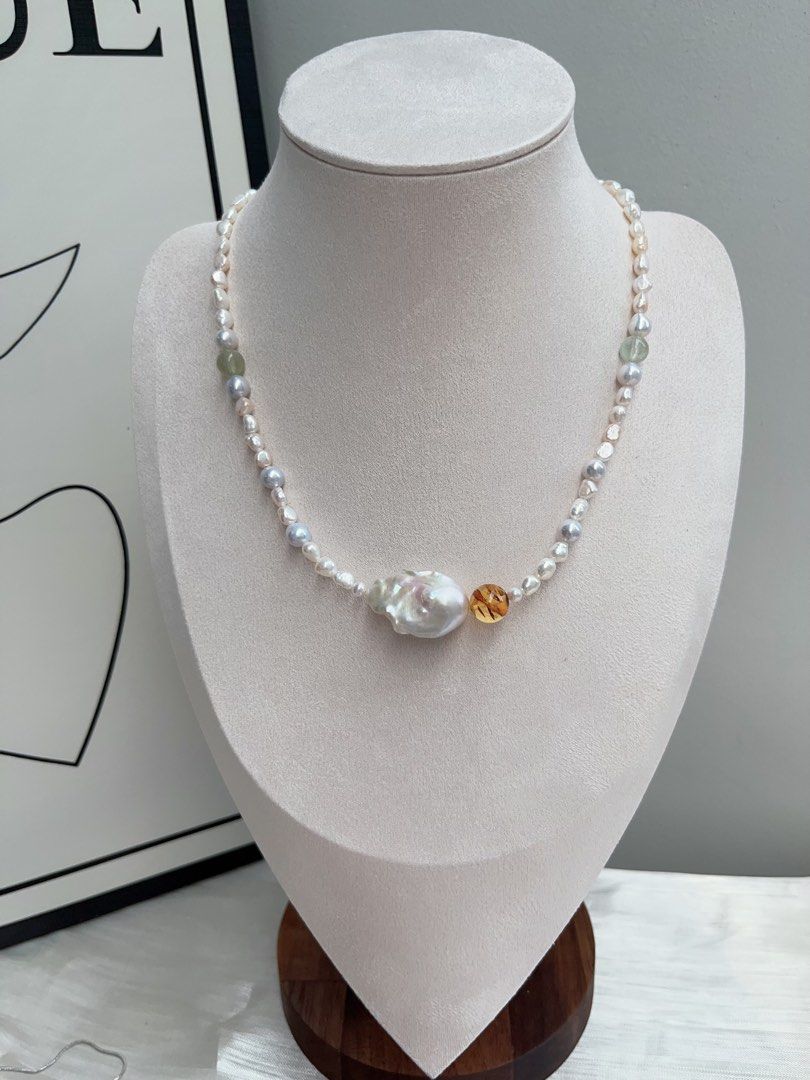 #PN903 Freshwater Pearl Necklace | Irregular Keshi Pearl | Lustrous Baroque | Fishtail Baroque | Amber| Not Over-exaggerated