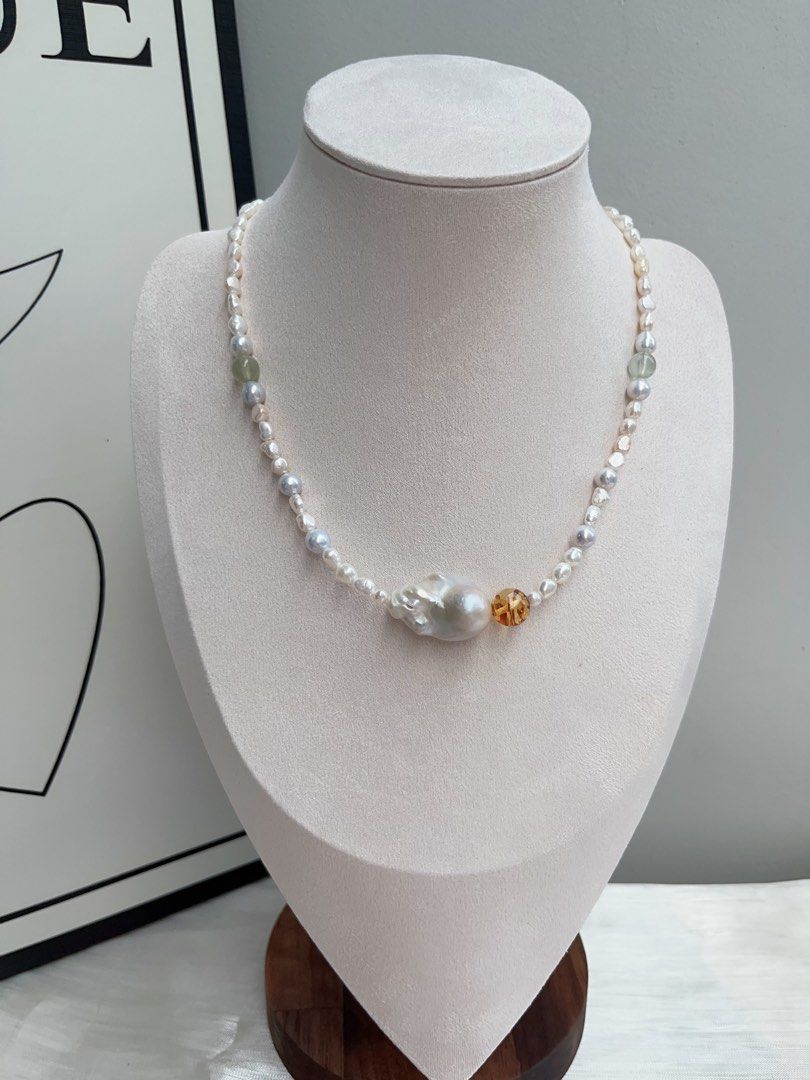 #PN903 Freshwater Pearl Necklace | Irregular Keshi Pearl | Lustrous Baroque | Fishtail Baroque | Amber| Not Over-exaggerated