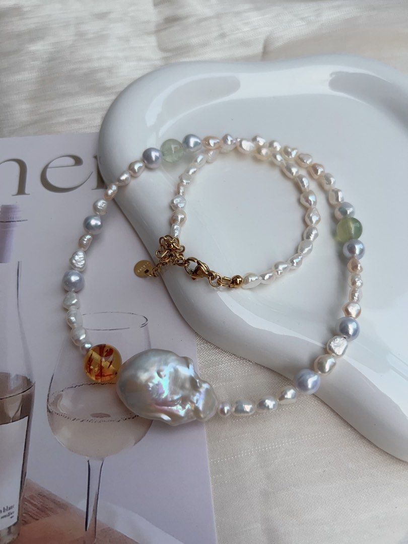 #PN903 Freshwater Pearl Necklace | Irregular Keshi Pearl | Lustrous Baroque | Fishtail Baroque | Amber| Not Over-exaggerated
