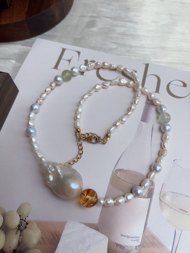 #PN903 Freshwater Pearl Necklace | Irregular Keshi Pearl | Lustrous Baroque | Fishtail Baroque | Amber| Not Over-exaggerated