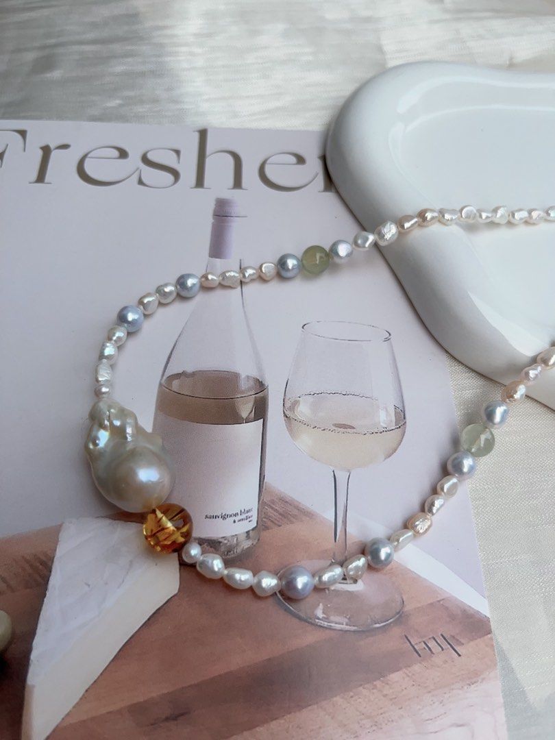 #PN903 Freshwater Pearl Necklace | Irregular Keshi Pearl | Lustrous Baroque | Fishtail Baroque | Amber| Not Over-exaggerated