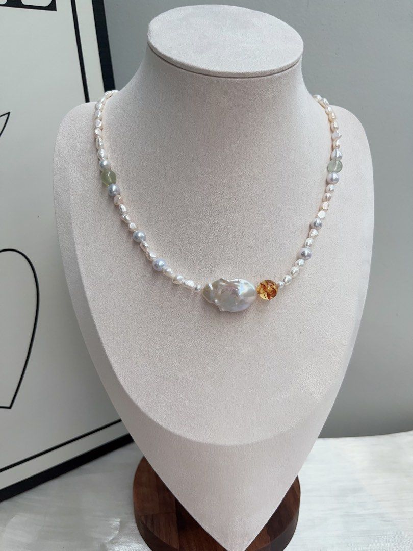 #PN903 Freshwater Pearl Necklace | Irregular Keshi Pearl | Lustrous Baroque | Fishtail Baroque | Amber| Not Over-exaggerated