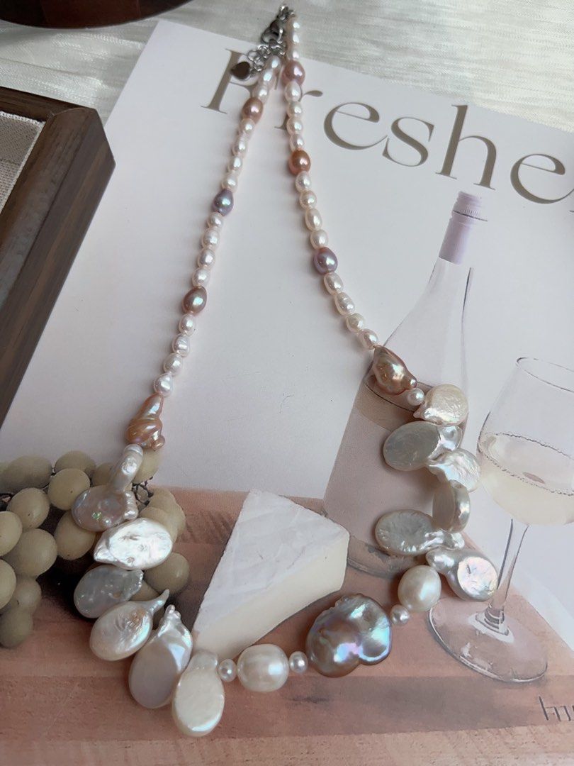 #PN904 Freshwater Pearl Necklace | Lustrous Rice Pearl | Leaf 🍃 Pearl| Copper Golden Baroque | 3-dimensional Effect | Vintage Jewelry