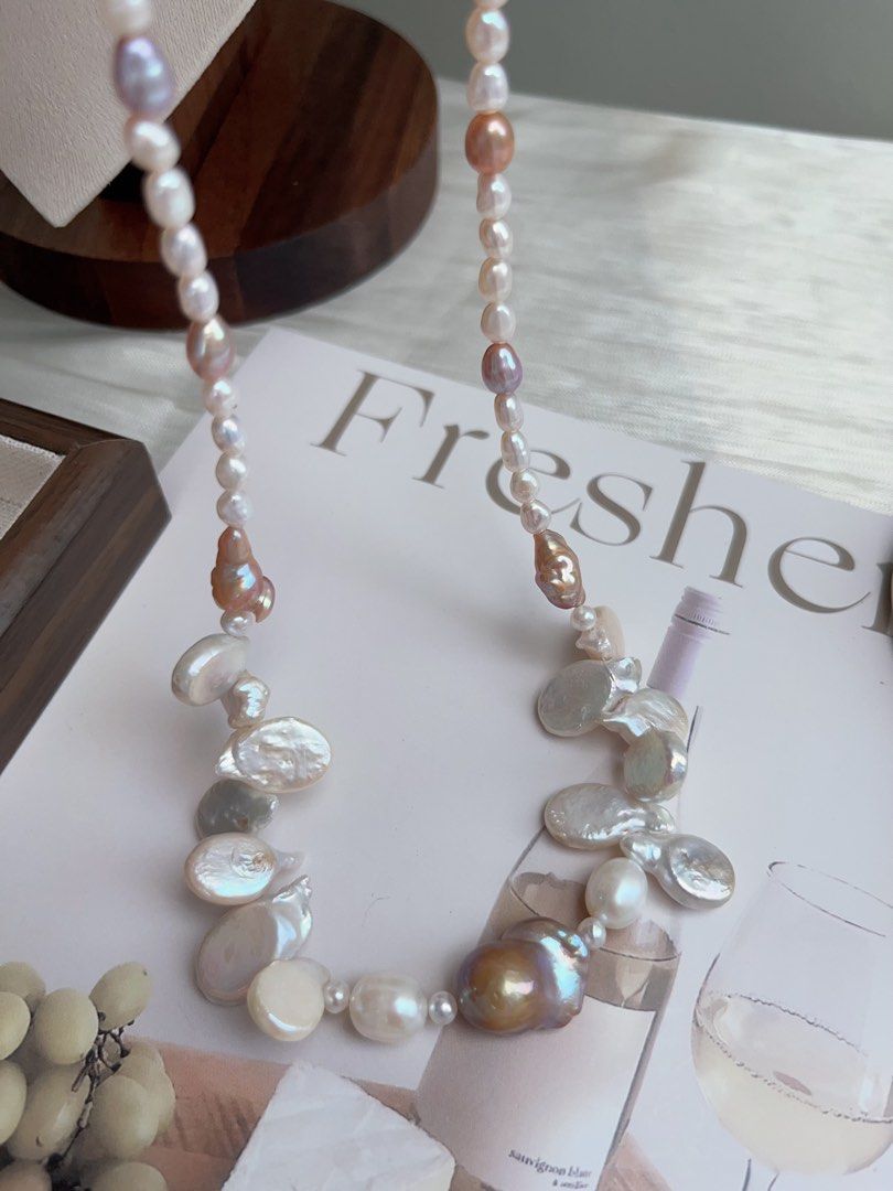 #PN904 Freshwater Pearl Necklace | Lustrous Rice Pearl | Leaf 🍃 Pearl| Copper Golden Baroque | 3-dimensional Effect | Vintage Jewelry