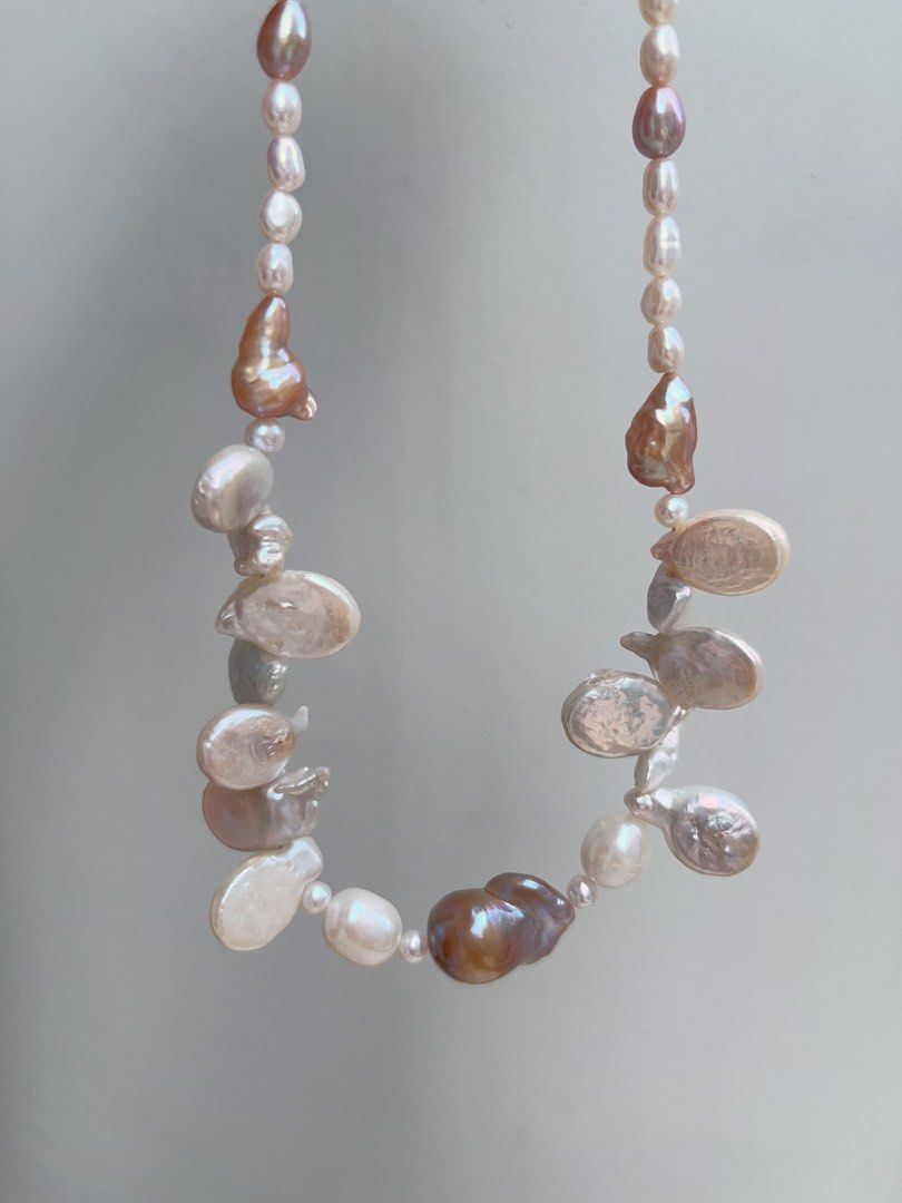 #PN904 Freshwater Pearl Necklace | Lustrous Rice Pearl | Leaf 🍃 Pearl| Copper Golden Baroque | 3-dimensional Effect | Vintage Jewelry