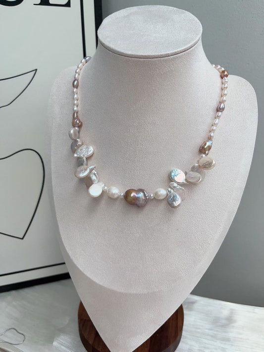 #PN904 Freshwater Pearl Necklace | Lustrous Rice Pearl | Leaf 🍃 Pearl| Copper Golden Baroque | 3-dimensional Effect | Vintage Jewelry