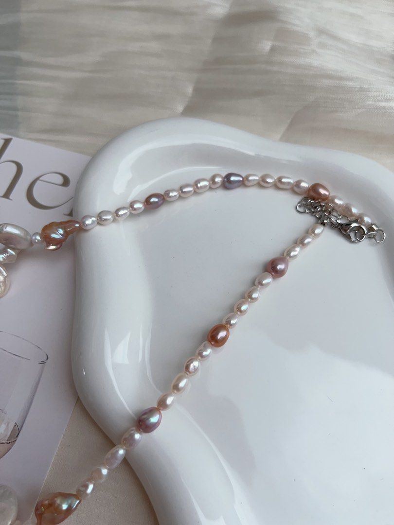 #PN904 Freshwater Pearl Necklace | Lustrous Rice Pearl | Leaf 🍃 Pearl| Copper Golden Baroque | 3-dimensional Effect | Vintage Jewelry