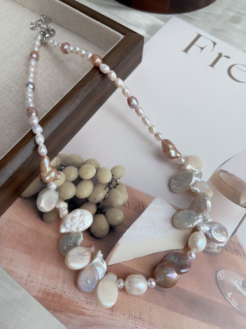 #PN904 Freshwater Pearl Necklace | Lustrous Rice Pearl | Leaf 🍃 Pearl| Copper Golden Baroque | 3-dimensional Effect | Vintage Jewelry
