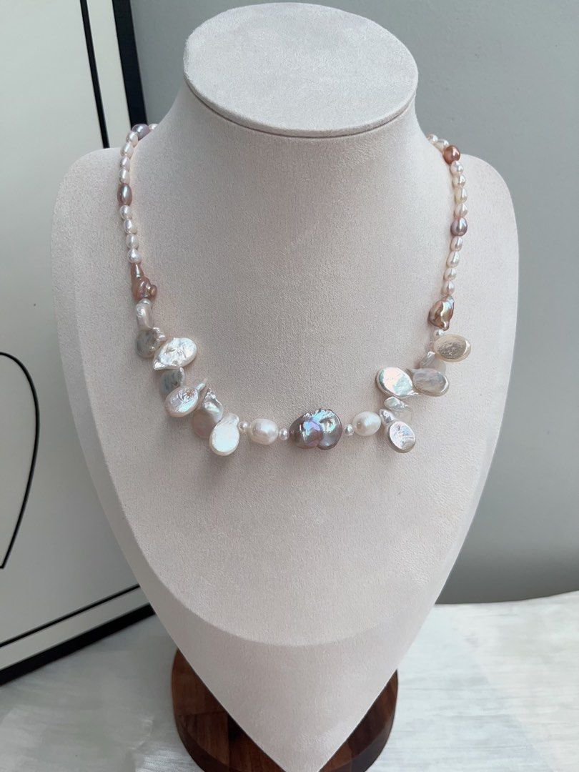#PN904 Freshwater Pearl Necklace | Lustrous Rice Pearl | Leaf 🍃 Pearl| Copper Golden Baroque | 3-dimensional Effect | Vintage Jewelry