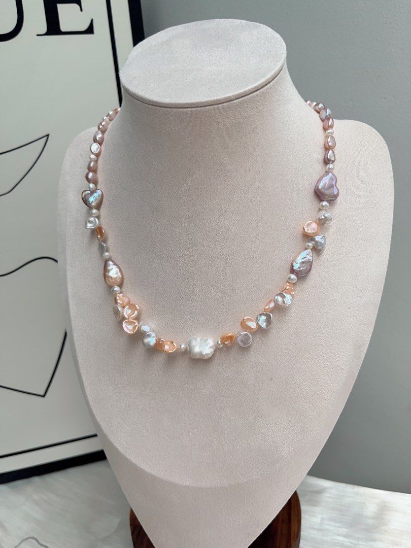 #PN906 Freshwater Pearl Necklace | Excellent Lustre Baroque | Purple & Champagne | Purple Heart 💜 | Golden Water-drop | Lustrous Petals| Ribbon 🎀 Baroque | Dainty Elegance | Gift 🎁 Choice