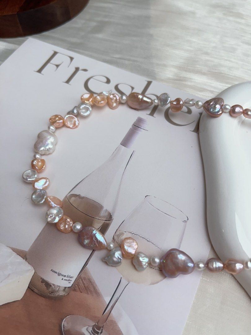 #PN906 Freshwater Pearl Necklace | Excellent Lustre Baroque | Purple & Champagne | Purple Heart 💜 | Golden Water-drop | Lustrous Petals| Ribbon 🎀 Baroque | Dainty Elegance | Gift 🎁 Choice