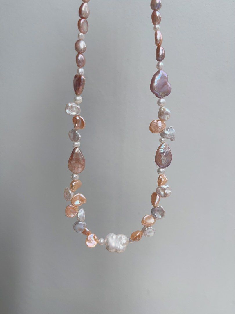 #PN906 Freshwater Pearl Necklace | Excellent Lustre Baroque | Purple & Champagne | Purple Heart 💜 | Golden Water-drop | Lustrous Petals| Ribbon 🎀 Baroque | Dainty Elegance | Gift 🎁 Choice