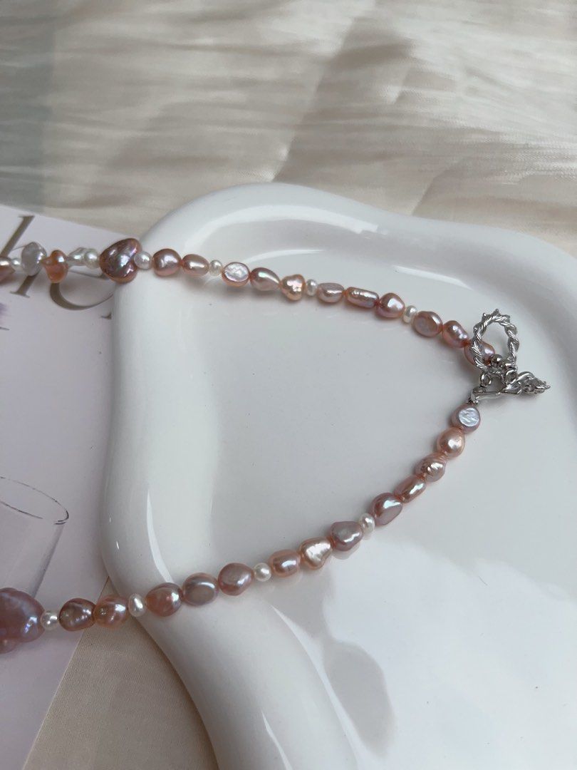 #PN906 Freshwater Pearl Necklace | Excellent Lustre Baroque | Purple & Champagne | Purple Heart 💜 | Golden Water-drop | Lustrous Petals| Ribbon 🎀 Baroque | Dainty Elegance | Gift 🎁 Choice