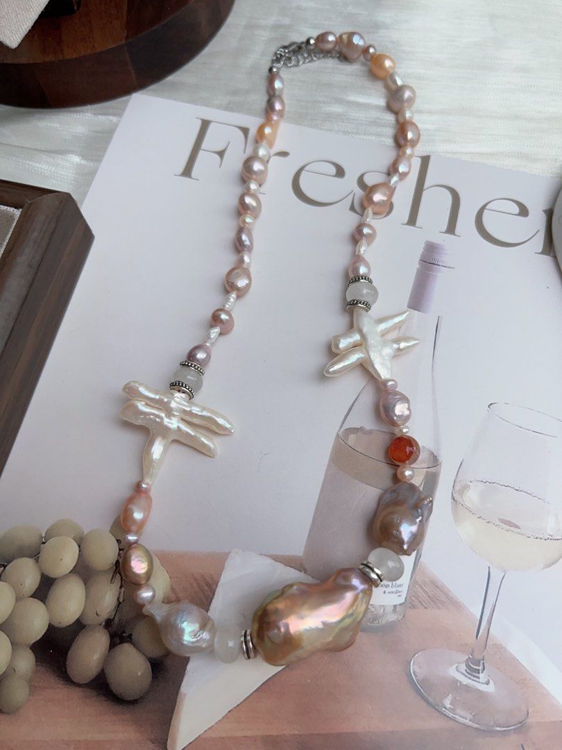 #PN907 Freshwater Pearl Necklace | Gate Pearl| Golden Purple Lustrous Big Baroque | Natural Flaws | Fire Quartz | Turning Heads| Genuine Design| One of A Kind