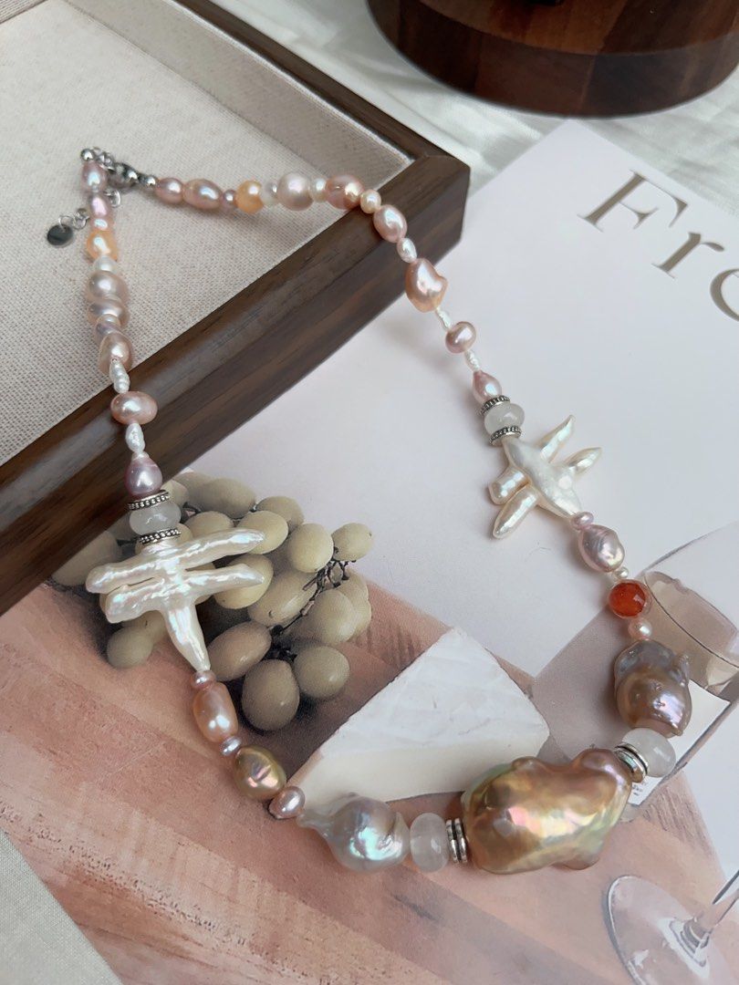 #PN907 Freshwater Pearl Necklace | Gate Pearl| Golden Purple Lustrous Big Baroque | Natural Flaws | Fire Quartz | Turning Heads| Genuine Design| One of A Kind