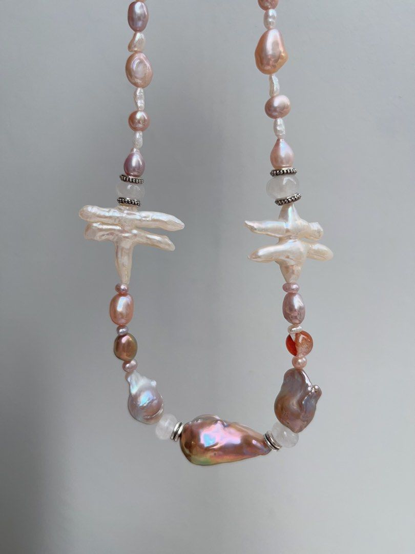 #PN907 Freshwater Pearl Necklace | Gate Pearl| Golden Purple Lustrous Big Baroque | Natural Flaws | Fire Quartz | Turning Heads| Genuine Design| One of A Kind