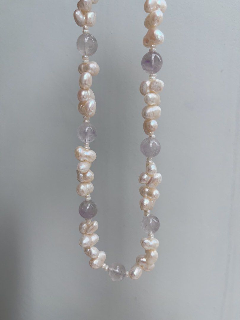 #PN908 Freshwater Pearl Necklace | Cute 🦆 Shaped Pearl| Amethyst | Clear & Light| You Like Something Special